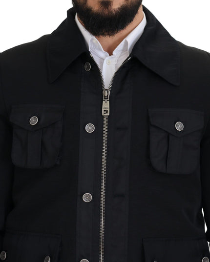 Dolce & Gabbana Black Wool Collared Full Zip Jacket