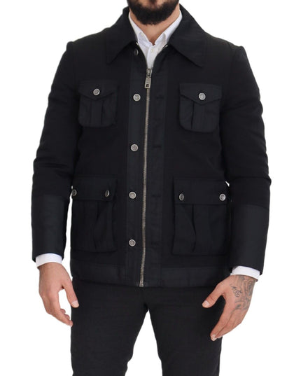 Dolce & Gabbana Black Wool Collared Full Zip Jacket