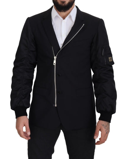 Dolce & Gabbana Black Wool Full Zip Long Sleeves Jacket