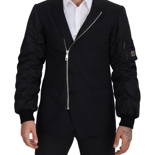 Dolce & Gabbana Black Wool Full Zip Long Sleeves Jacket