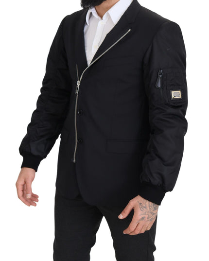 Dolce & Gabbana Black Wool Full Zip Long Sleeves Jacket