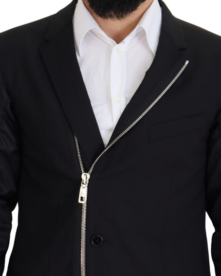 Dolce & Gabbana Black Wool Full Zip Long Sleeves Jacket