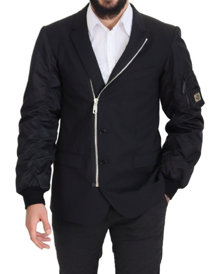 Dolce & Gabbana Black Wool Full Zip Long Sleeves Jacket