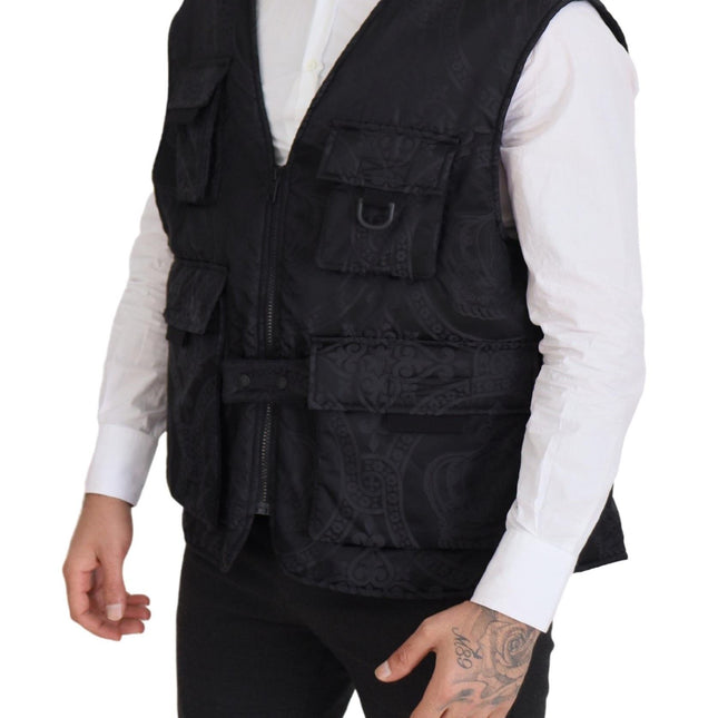 Dolce & Gabbana Black Nylon Full Zip Sleeveless Jacket