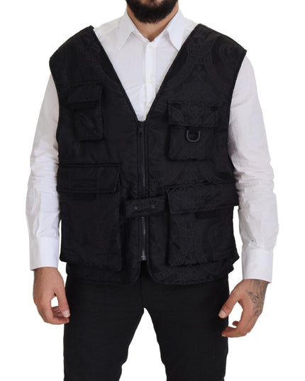 Dolce & Gabbana Black Nylon Full Zip Sleeveless Jacket