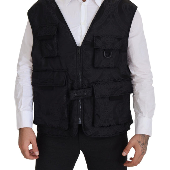 Dolce & Gabbana Black Nylon Full Zip Sleeveless Jacket
