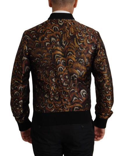 Dolce & Gabbana Brown Feather Full Zip Blouson Jacket