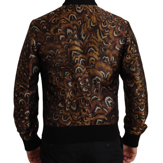 Dolce & Gabbana Brown Feather Full Zip Blouson Jacket