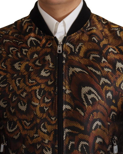Dolce & Gabbana Brown Feather Full Zip Blouson Jacket