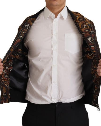 Dolce & Gabbana Brown Feather Full Zip Blouson Jacket