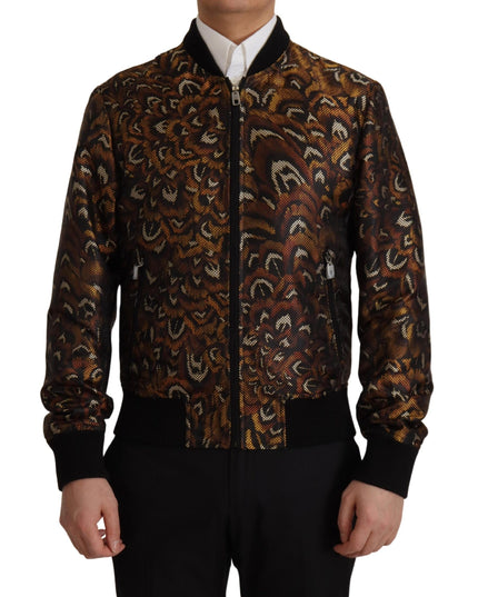 Dolce & Gabbana Brown Feather Full Zip Blouson Jacket