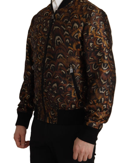 Dolce & Gabbana Brown Feather Full Zip Blouson Jacket