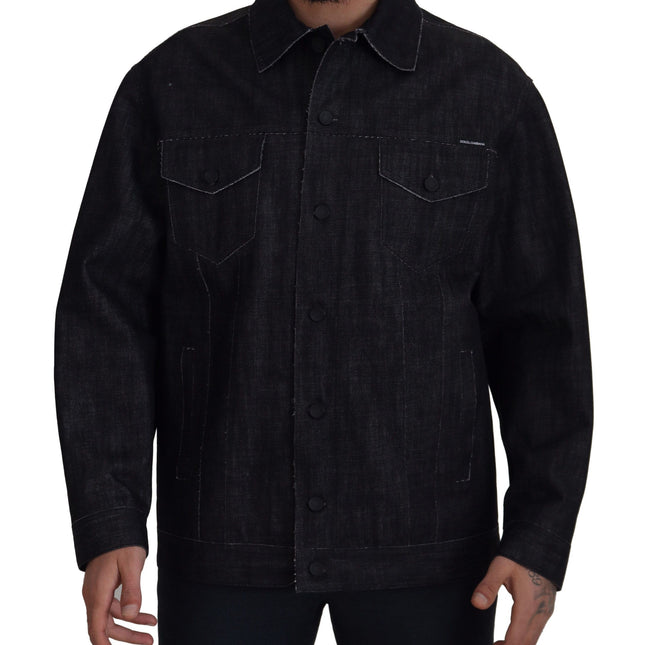 Dolce & Gabbana Black Cotton Full Button Denim Jacket