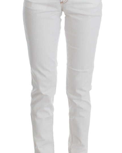Cavalli White Cotton Blend Slim Fit Jeans