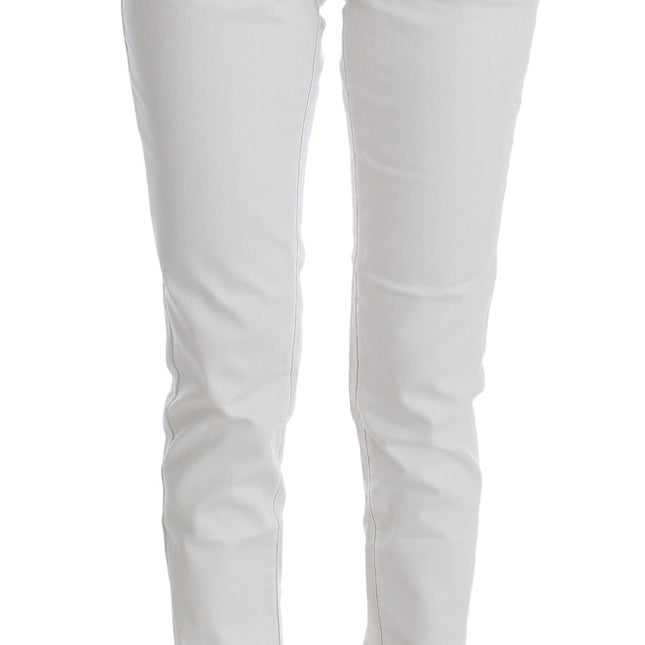 Cavalli White Cotton Blend Slim Fit Jeans