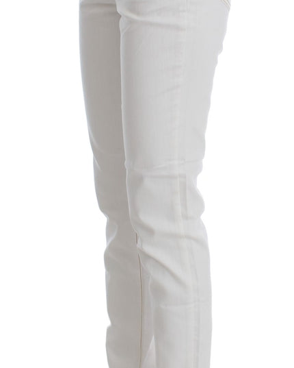 Cavalli White Cotton Blend Slim Fit Jeans