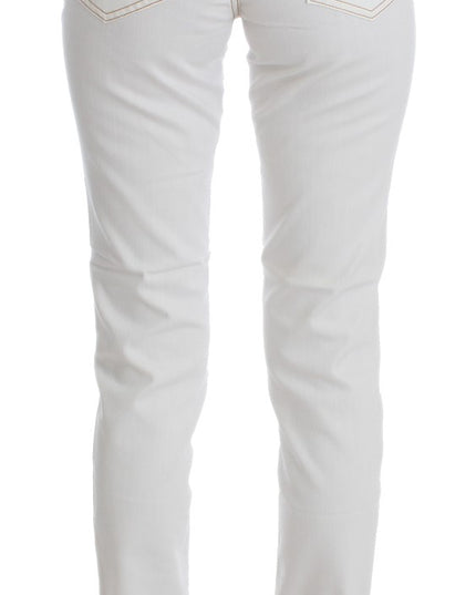 Cavalli White Cotton Blend Slim Fit Jeans