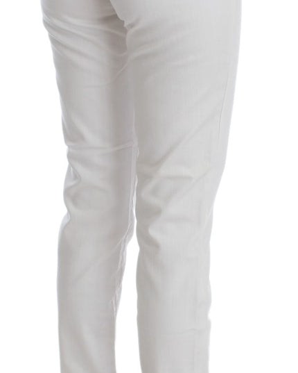 Cavalli White Cotton Blend Slim Fit Jeans