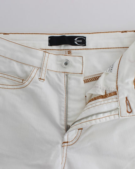Cavalli White Cotton Blend Slim Fit Jeans