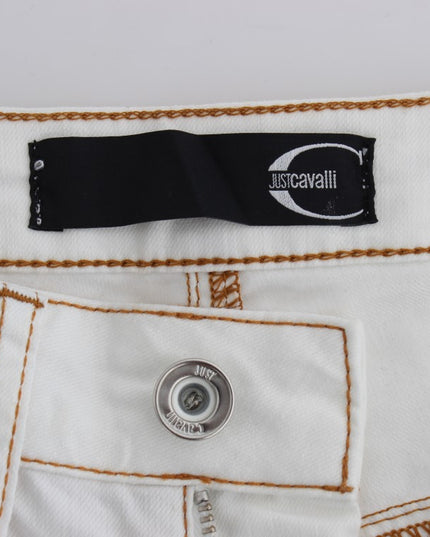 Cavalli White Cotton Blend Slim Fit Jeans