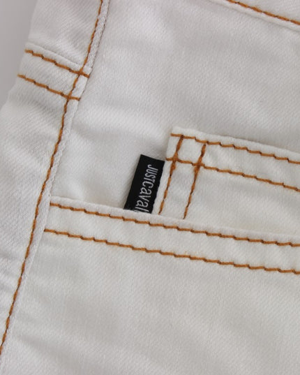 Cavalli White Cotton Blend Slim Fit Jeans