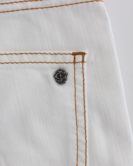 Cavalli White Cotton Blend Slim Fit Jeans
