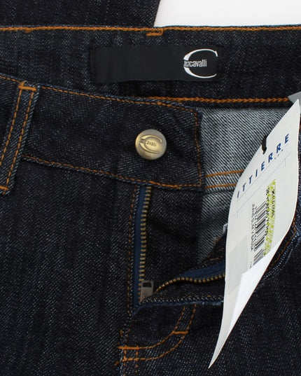 Cavalli Blue Cotton Straight Fit Stretch Jeans