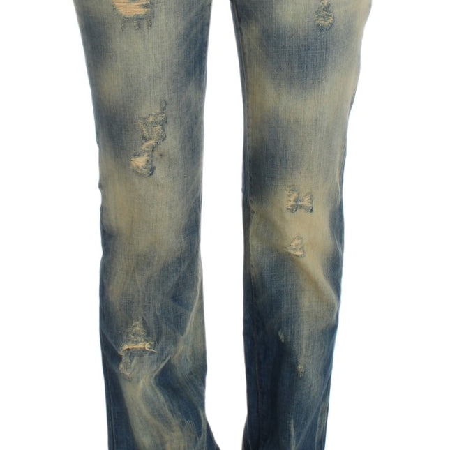 Cavalli Blue Wash Cotton Slim Fit Bootcut Jeans