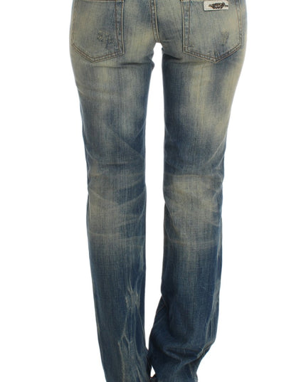 Cavalli Blue Wash Cotton Slim Fit Bootcut Jeans