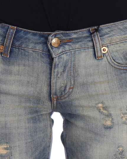 Cavalli Blue Wash Cotton Slim Fit Bootcut Jeans