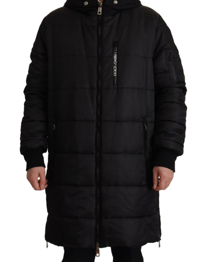 Dolce & Gabbana Black Nylon Hooded Parka Coat Winter Jacket