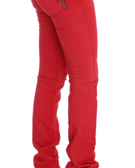Costume National Red Cotton Blend Super Slim Fit Jeans