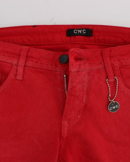 Costume National Red Cotton Blend Super Slim Fit Jeans