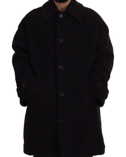 Dolce & Gabbana Black Alpaca Button Down Trench Coat Jacket