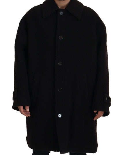 Dolce & Gabbana Black Alpaca Button Down Trench Coat Jacket