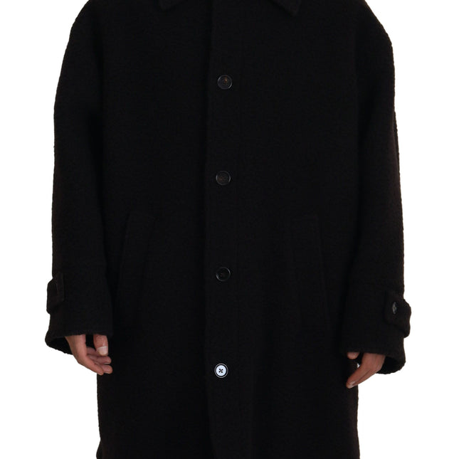 Dolce & Gabbana Black Alpaca Button Down Trench Coat Jacket