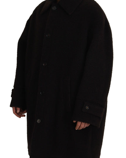 Dolce & Gabbana Black Alpaca Button Down Trench Coat Jacket