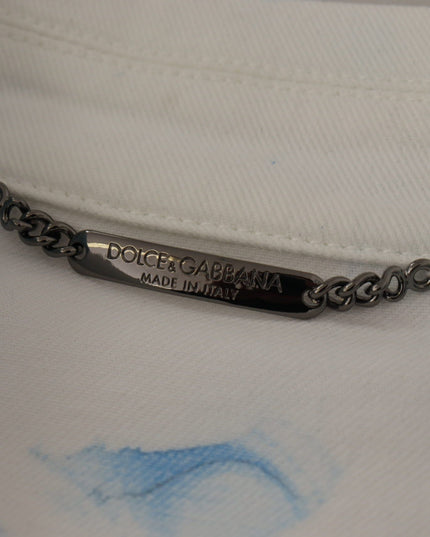 Dolce & Gabbana White Cotton Logo Embroidery Denim Jacket