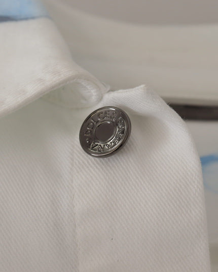 Dolce & Gabbana White Cotton Logo Embroidery Denim Jacket