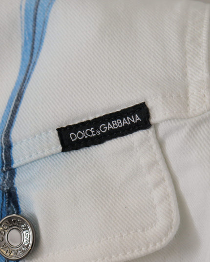 Dolce & Gabbana White Cotton Logo Embroidery Denim Jacket