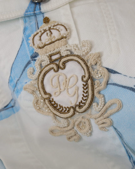 Dolce & Gabbana White Cotton Logo Embroidery Denim Jacket