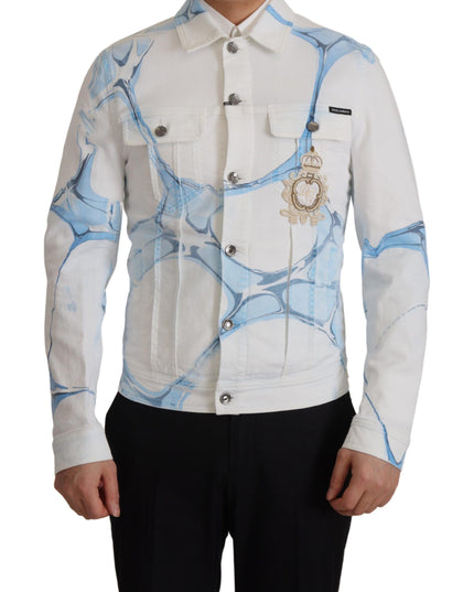 Dolce & Gabbana White Cotton Logo Embroidery Denim Jacket