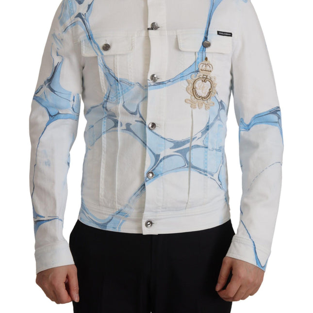 Dolce & Gabbana White Cotton Logo Embroidery Denim Jacket