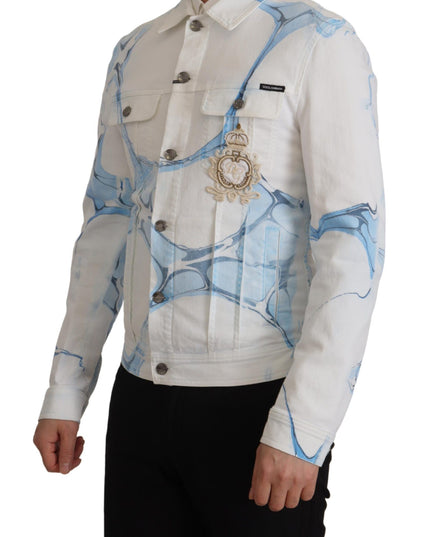 Dolce & Gabbana White Cotton Logo Embroidery Denim Jacket