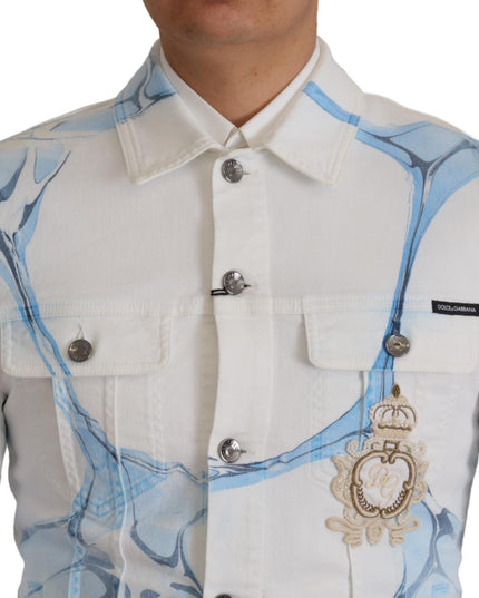 Dolce & Gabbana White Cotton Logo Embroidery Denim Jacket