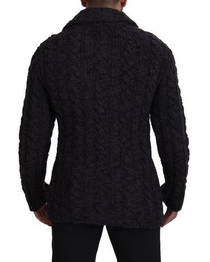 Dolce & Gabbana Black Wool Knit Double Breasted Coat Jacket