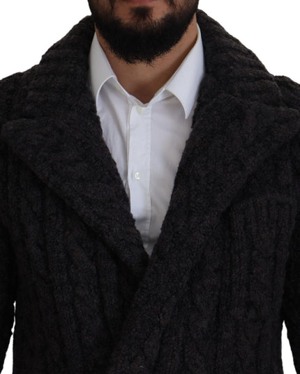 Dolce & Gabbana Black Wool Knit Double Breasted Coat Jacket