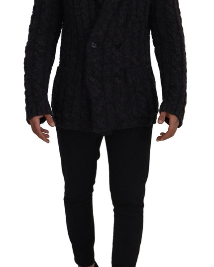 Dolce & Gabbana Black Wool Knit Double Breasted Coat Jacket
