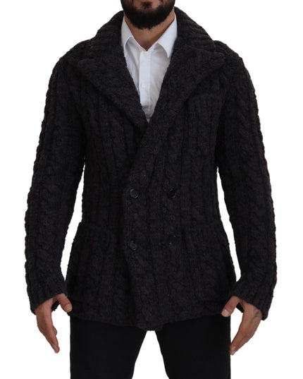 Dolce & Gabbana Black Wool Knit Double Breasted Coat Jacket