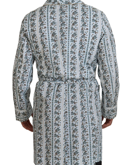 Dolce & Gabbana Blue Floral Cotton Robe Coat Jacket